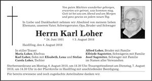 Traueranzeige Karl Loher