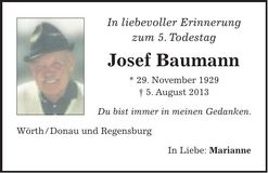 Traueranzeige Josef Baumann