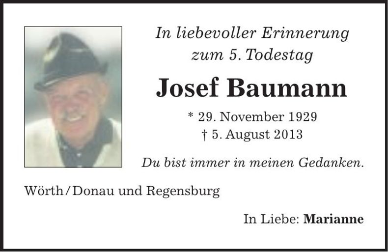 Traueranzeige Josef Baumann