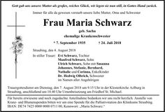 Traueranzeige Maria Schwarz