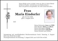 Traueranzeige Maria Eindorfer