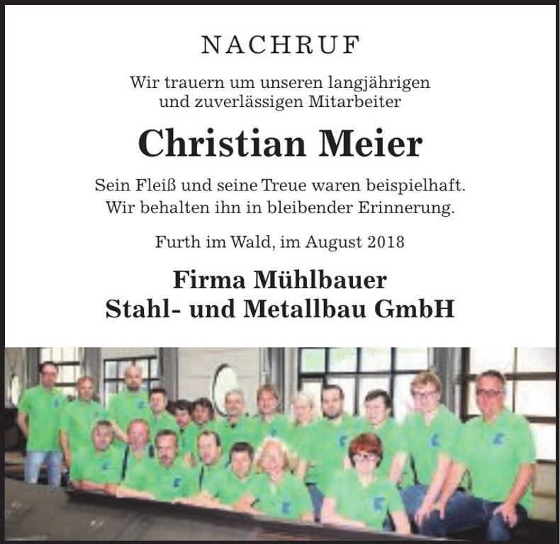 Traueranzeige Christian Meier