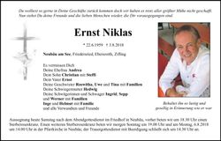 Traueranzeige Ernst Niklas