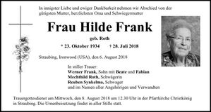 Traueranzeige Hilde Frank