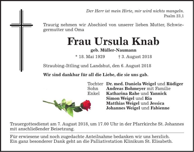 Traueranzeige Ursula Knab
