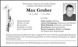 Traueranzeige Max Gruber