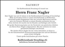 Traueranzeige Franz Nagler