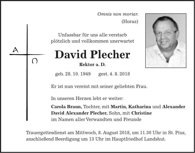 Traueranzeige David Plecher