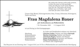 Traueranzeige Magdalena Bauer