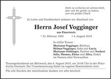 Traueranzeige Josef Vogginger