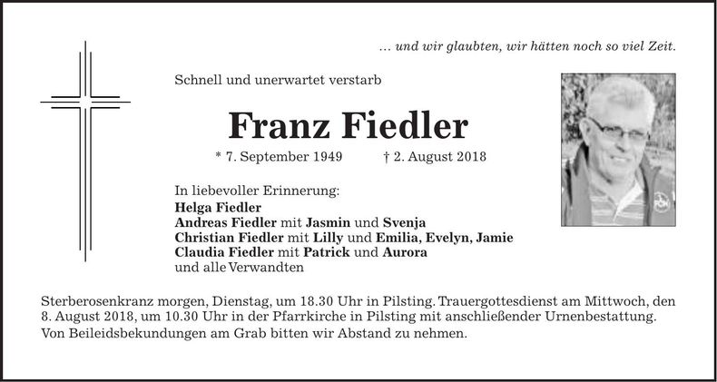 Traueranzeige Franz Fiedler