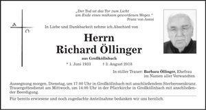 Traueranzeige Richard Öllinger