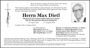 Traueranzeige Max Dietl