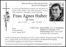 Traueranzeige Agnes Huber