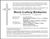 Traueranzeige Ludwig Riedmeier