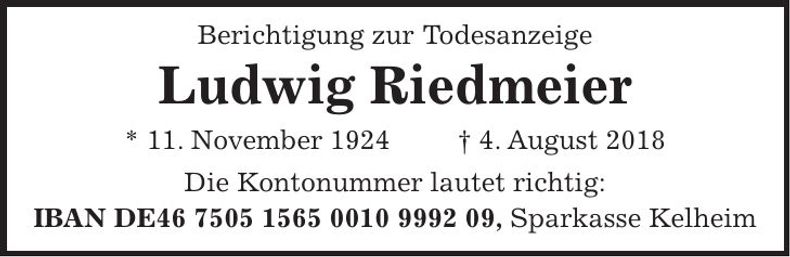 Traueranzeige Ludwig Riedmeier