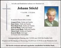 Traueranzeige Johann Stöckl