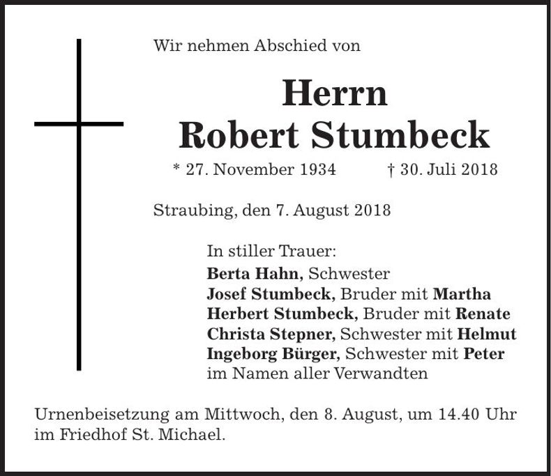 Traueranzeige Robert Stumbeck