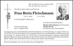 Traueranzeige Berta Fleischmann