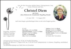 Traueranzeige Christel Diem