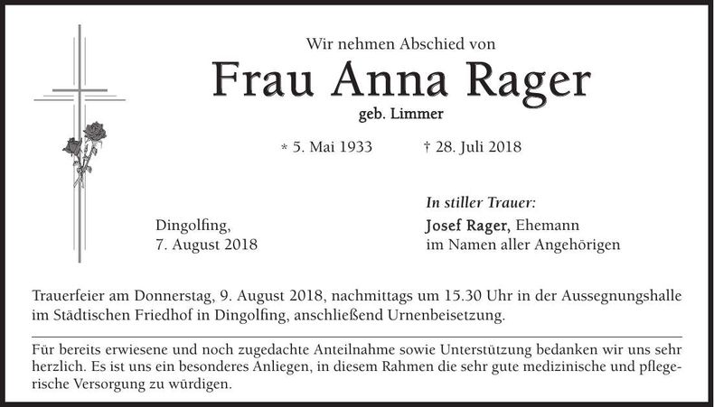 Traueranzeige Anna Rager