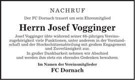 Traueranzeige Josef Vogginger