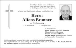 Traueranzeige Alfons Brunner