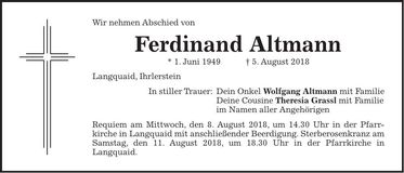 Traueranzeige Ferdinand Altmann