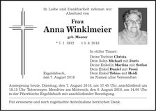 Traueranzeige Anna Winklmeier