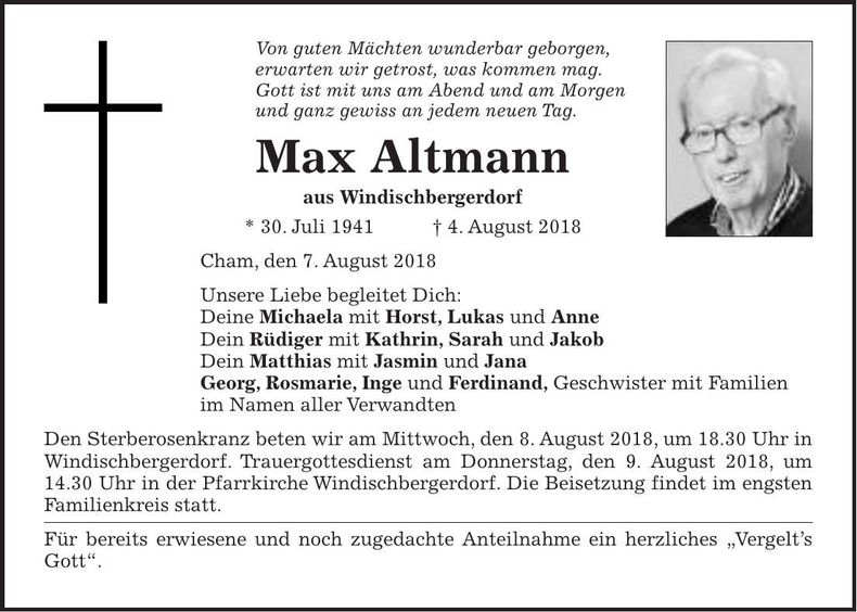 Traueranzeige Max Altmann
