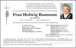 Traueranzeige Hedwig Baumann