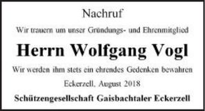 Traueranzeige Wolfgang Vogl