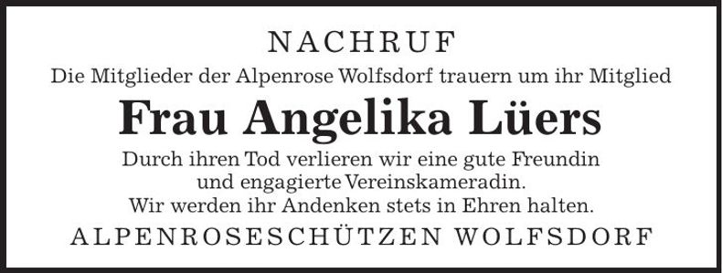 Traueranzeige Angelika Lüers