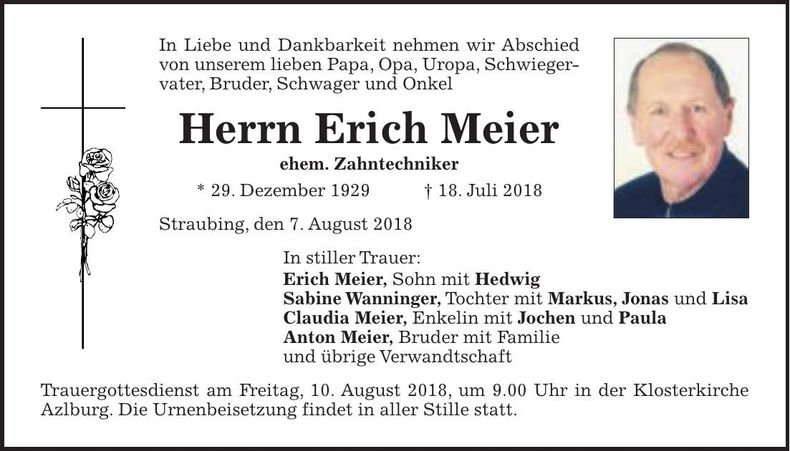 Traueranzeige Erich Meier