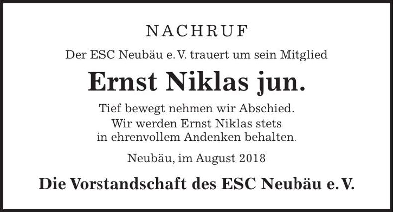 Traueranzeige Ernst Niklas