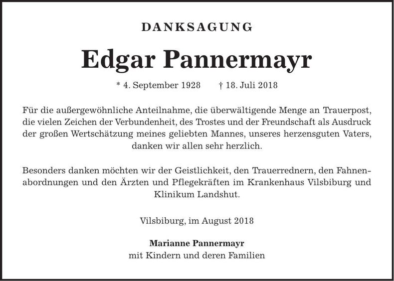 Traueranzeige Edgar Pannermayr