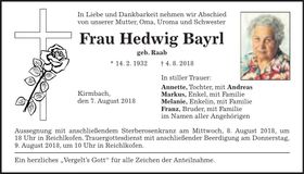 Traueranzeige Hedwig Bayrl