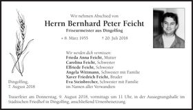 Traueranzeige Bernhard Peter Feicht