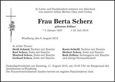 Traueranzeige Berta Scherz