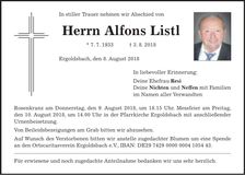 Traueranzeige Alfons Listl