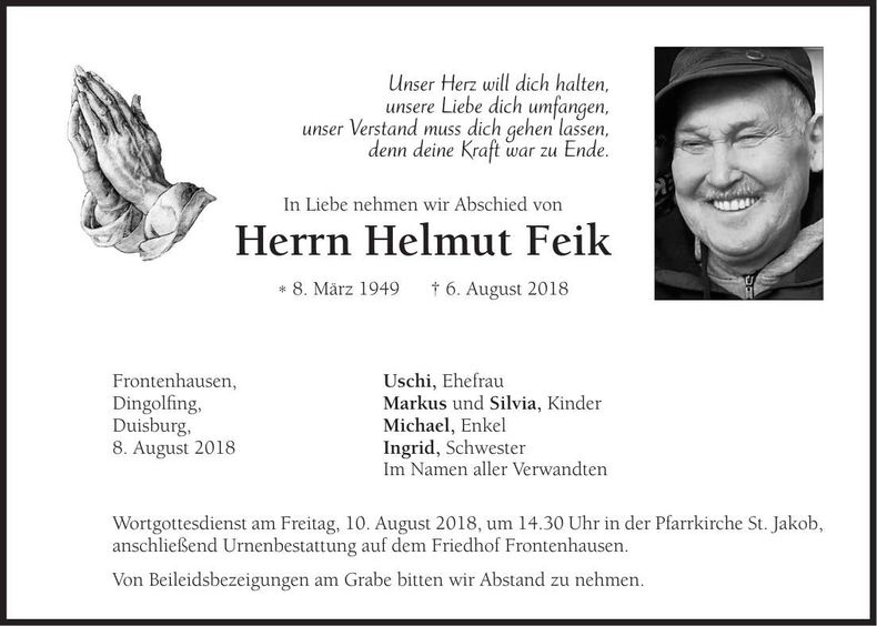 Traueranzeige Helmut Feik