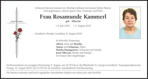 Traueranzeige Rosamunde Kammerl