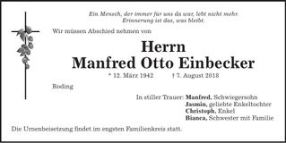 Traueranzeige Manfred Einbecker