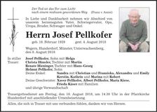 Traueranzeige Josef Pellkofer