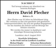 Traueranzeige David Plecher
