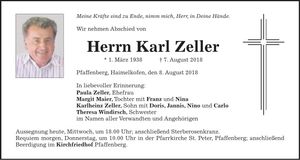 Traueranzeige Karl Zeller
