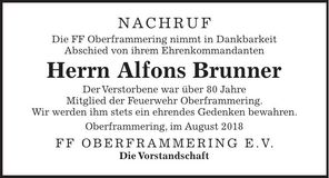 Traueranzeige Alfons Brunner