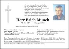 Traueranzeige Erich Münch