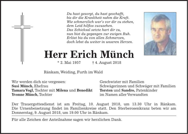 Traueranzeige Erich Münch