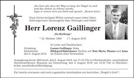 Traueranzeige Lorenz Gaillinger